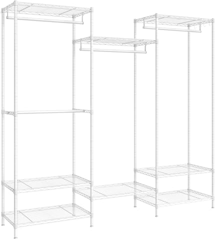 SONGMICS Armario de Ropa, Armario de Metal con Estantes Ajustables, Barras para Colgar y Ganchos, Duradero, Perchero Separable, Blanco Nube LGR431W01