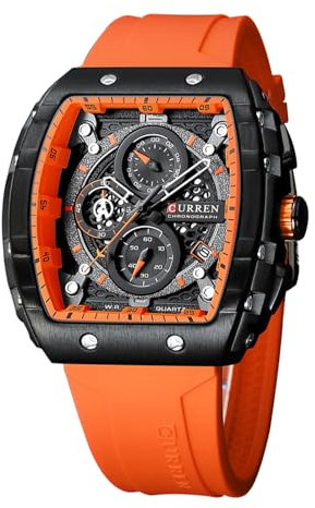 FORSINING Men Watch Fashion Casual Men Quartz Wristwatch Analog Date Display Silicone Band Military Watches Sport Chronograph Watch,Orange