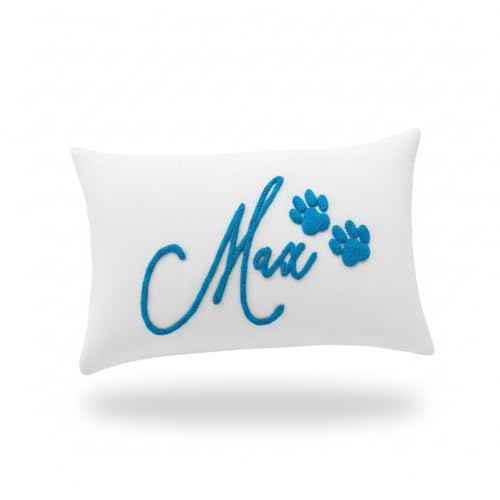 Custom Pet Pillow – Personalized Punch Needle Embroidered Cushion – Design with Dog or Cat Name, Paw Figures – Handmade Memorial Gift for Dog & Cat Lovers – Soft Cotton, Cozy, Pet-Friendly & Washable