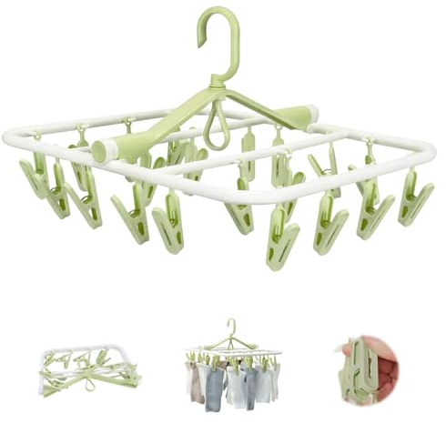 Tendederos Plegables con 20 Pinzas, Tenderetes de Ropa Plegables Interior Exterior, Colgador de Plastico, Tendederos Plegables Pequeños, Tendedero Balcon para Calcetines, Ropa Interior, Toallas