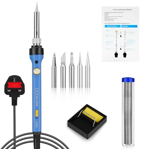flintronic Soldering Iron Kit, 60W Adjustable Temperature 200-480℃ Welding Tools, 8 in 1 Portable Soldering Iron with 5 Solder Tips, 10g Solder Wire, Stand, Soldering Set for Welding/Repair/DIY