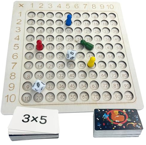 Gentpovth hölzerne Montessori Mathe Lernbrett Spielzeug,Mathe Kinder Lernspielzeug Geschenk,Lernen Spiel für Mathematische Manipulationen,mit 100 Multiplikationskarten,Lernen leichtgemacht