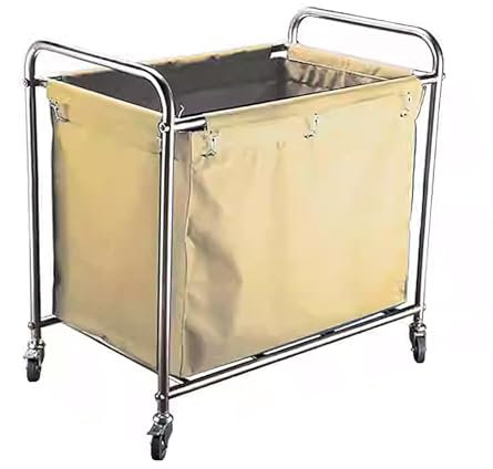 Cesto Ropa Sucia con Ruedas Carro de Limpieza Profesional con Bolsa de Lona Gruesa Cesto de La Ropa Rodante de Acero Inoxidable Capacidad de Carga 50kg/110lbs(Beige)