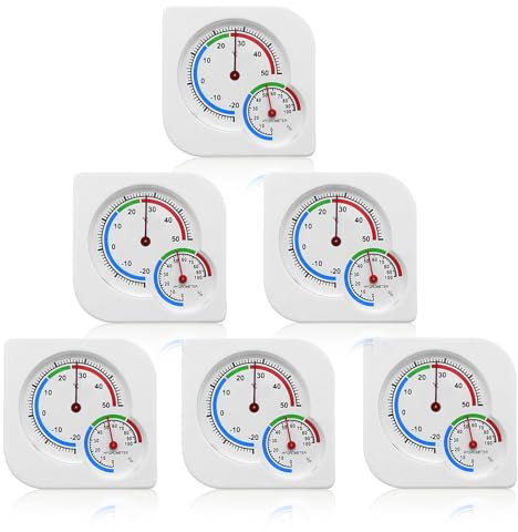 GOEDCH 6 Pièces Thermomètre Hygromètre Analogique: 7.5×7.5cm 2 en 1 Moniteur Analogique Intérieur Extérieur Capteur, Thermomètre Intérieur Mural Design, Capteur d'Humidité pour Serre, Bureau, Domicile