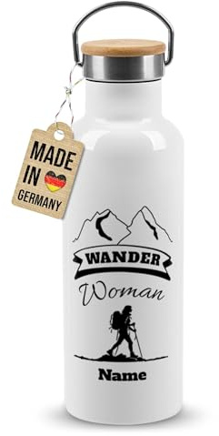PR Print Royal Personalisierte Edelstahl-Trinkflasche mit Spruch - Wander Woman - mit Name selbst gestalten - Geschenkidee für Frauen | Thermosflasche Weiß, 500 ml