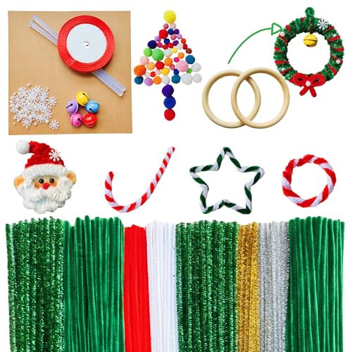 YYUENG TAK 200 Stück pfeifenputzer zum basteln, Pfeifenreiniger grün und pfeifenputzer glitzer, 6 farben Chenilledraht, Pfeifenreiniger grün und weiß für Weihnachtszierde Making