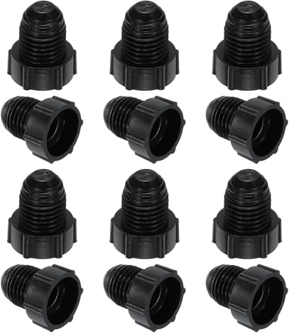 PATIKIL 1/4 Plastic Threaded Plug, 12 Pack 7/16-20UNF Male Thread 45 Degree SAE Flare Tube Fitting Valve Stop Plugs for Air Conditioner Pipe Gas Line Hydraulic, Black