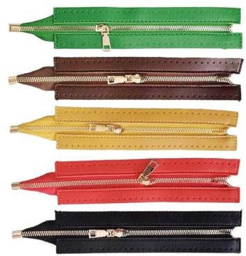 Kellegour 5 Pezzi Cucire con Cerniera in Pelle PU Cerniera,Cerniera In Pelle PU per Cucire,Cornici per Cerniere da Cucito per Borsa,30cm Cerniera in Pelle PU con Fori per Borse Fai Da Te Cucito