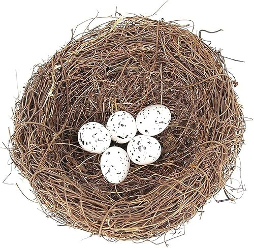 Gowxs Rattan Vogelnest Künstliche Vogel Nest mit Eier Dekorative für Weihnachten, Ostern, Partydekoration Zubehör für Vogelkäfige