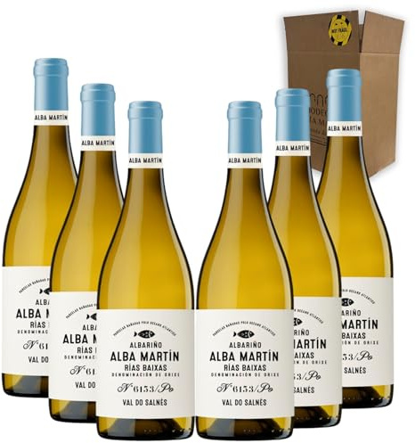 Alba Martín Albariño - Ideal para maridar con Pescados y Arroces - Pack 6 Botellas 75cl