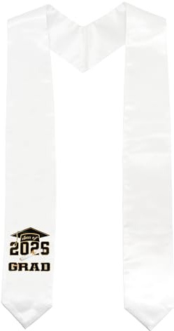 GraduationMall klass 2025 examen stola för vuxna examensskärp för fest skola ceremoni unisex 183 cm, Vit, 72