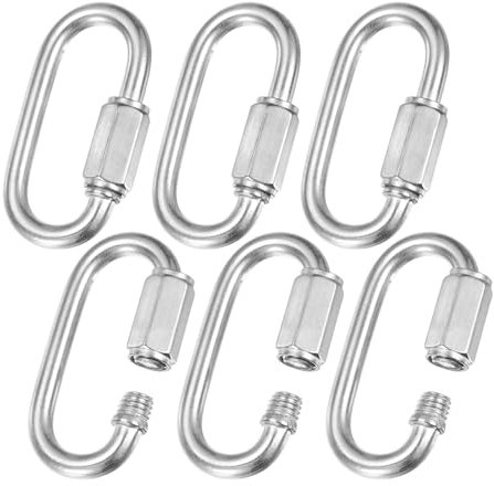M METERXITY 6-Pack Quick Chain Link Connector, M5 3/16 304 Stainless Steel D-Shape Locking Repair Chain Links for Swing/Camping/Hiking/Backpack, Twist Key Ring Screw Chain Link [Silver]