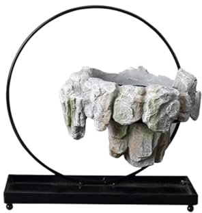 HTYUKFDG Floating Island Planter with Metal Frame Suspension Hanging Resin Rockery Plant Pot Chinese Art Micro Landscape Flower Pot for Asparagus Fern Succulent