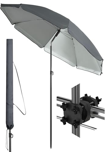 4smile Sonnenschirm Balkon SunnyJoy im 3er-Set - UPF 50+ Balkon Schirm 180 cm + Sonnenschirmhalter Balkongeländer SunnyGuy + Sonnenschirmhülle - Sonnenschutz Balkon, Sonnenschirm Strand, Anthrazit