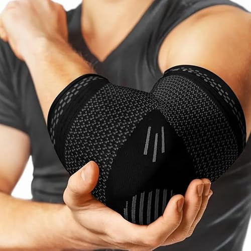 Atan Elbow Brace Compression Sleeve | 2 Pack Arm Support for Tendonitis, Tennis, Golfers, Arthritis & Weightlifting | Elbow Support for Men & Women - Black (M)