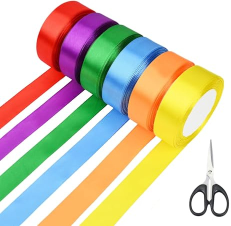 6 Farben Polyester Satinband, 22M X 40MM Bunte Satin Band Seidenband mit Schere, Geschenkband Stoff, Geschenkbänder Satin für Verpacken von Geschenken, Geburtstag, Hochzeit, Partydekoration, DIY