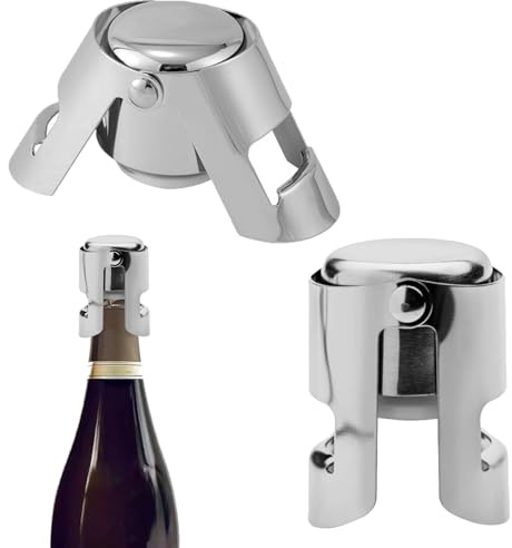 2pcs Champagne Stoppers – Leakproof Wine Bottle Sealer with Silicone Seal – Reusable Sparkling Wine Saver for Prosecco, Cava, Champagne – Stainless Steel & Food-Grade Preserver for Freshness