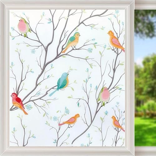 Film de confidentialité pour fenêtre en verre dépoli avec motif oiseaux pour maison, bureau, salle de bain, cuisine, décoration de fenêtre (oiseau blanc givré)