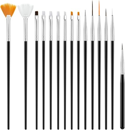 15 Pièces Pinceau Nail Art Ongles, Pinceau Ongle Gel avec Dotting Tool,Pinceau Gel UV Construction,Pinceau Acrylique Ongle Pinceau Liner Nail Art Pour DIY Nail Art Designs-Noirs