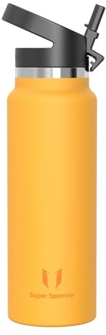 Sparrow Edelstahl Trinkflasche 1.2L Thermosflasche mit Strohhalm Deckel | Isolierbecher Thermosflasche Wasserflasche Edelstahl, Auslaufsicher & Spülmaschinenfest, BPA-frei, Heiß & Kalt für Alltag