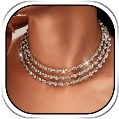 Evlry Mehrreihige Choker Halskette mit Strass – funkelnder eleganter Party und Abschlussball Schmuck für Damen