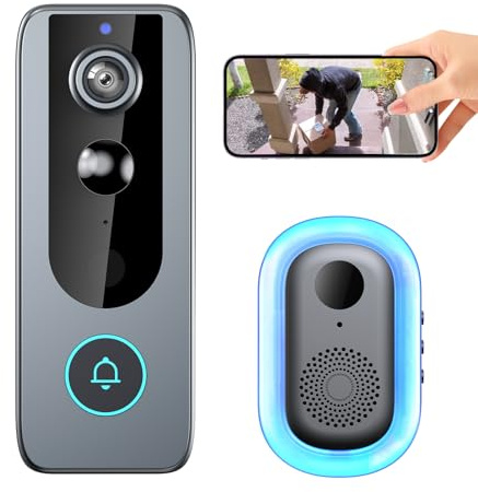 YUFFQOPC Funkklingel mit Kamera, Akku Türklingel mit Kamera, Video Türklingel 2-Wege-Audio, Nachtsicht, Cloud-Speicher, 2,4-GHz-WLAN, PIR-Bewegungserkennung, Überwachung im Innen- und Außenbereich