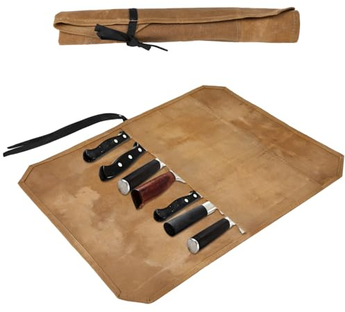 Tressify 7-Slot Portable Cutter Roll, Waxed Canvas Storage Bag With Carrying Rope, Waterproof Kitchen Tool Organizer For Bbq, Camping, Culinary Schools