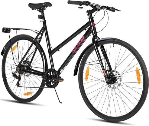HILAND Velo 28 Zoll Rennrad, 7-Gang Urban Fahrrad mit Aluminiumrahmen, Cityräder für Erwachsene, Mechanische Scheibenbremsen, 700C Pendlerfahrrad für Herren und Damen