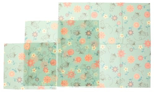 CONGARTENO 3pcs Beewax Wraps for Food Kitchen Fresh Keeping Beewax Wraps Reusable Beeswax Cloth Decorative Printing Beeswax Sheets Biodegradable Kitchen Supplies