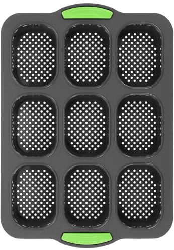 NUOBESTY Non-Stick Silicone Loaf Bread Pan with 9 Oval Compartments for Easy to Clean and Quick Demold Cake Baking Mold Suitable for Home and Cafes Green Cake Mold Baking Supplies