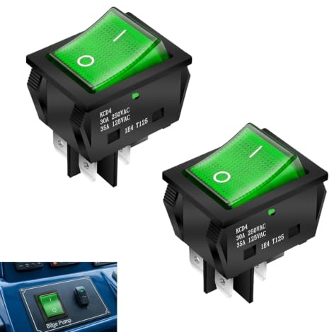 Lot 2 Pièces Interrupteur à Bascule, Interrupteur avec voyant vert 4 Broches DPST On Off 30A 250V avec Voyant Vert Lumineux Marche Arrêt Montage Encliquetable pour Voiture Bateau Appareils Électriques