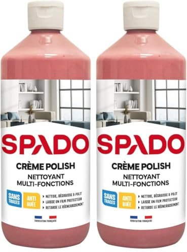SPADO - Crème Polish nettoyant multi fonctions - Nettoie, dégraisse et polit - Protège - Pour vitre, alu, inox, chrome et plastique - 750 ML - Fabriqué en France (Lot de 2)