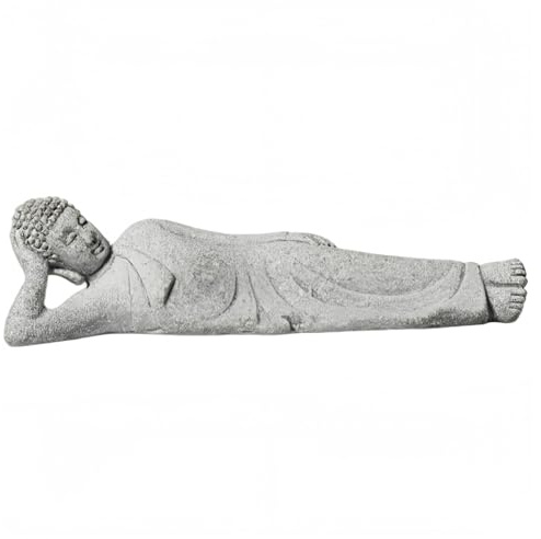 Vyloky Liegender Buddha Statue Sandstein grau 8,5 cm, Mini Schlafender Buddha Figur, Zen Deko für Schreibtisch Regal Wohnzimmer, Glückssymbol