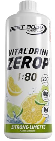 Best Body Nutrition Vital Drink Zerop (1000ml) Lemon Lime - Intra- & Post-Workout - Intra-Workout | Zuckerfrei, ohne Aspartam, kalorienarm, mit Vitamin B1, B6 und Niacin, Mischverhältnis 1:80, Geschmack Zitrone Limette