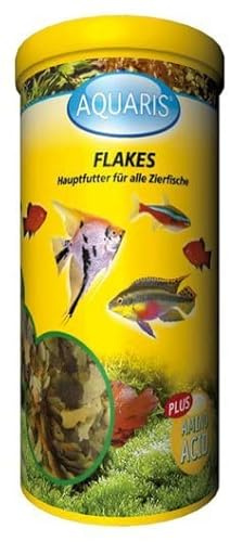 AQUARIS Flakes – Mangime in fiocchi per pesci ornamentali da acquario. Cibo completo e digeribile per pesci tropicali e d’acqua dolce. Non intorbida l'acqua – 1L / 150 g