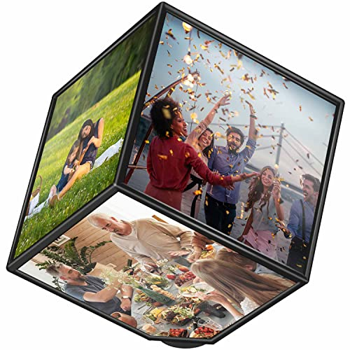 GOODS+GADGETS Drehender Fotowürfel für 6 Fotos schwebender Bilderwürfel Fotohalter Bilderrahmen Bildwürfel