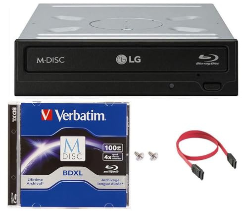LG WH14NS40 14X Blu-ray BDXL DVD CD Internal Burner Drive Bundle with Free 100GB M-DISC BDXL + SATA Cable + Mounting Screws