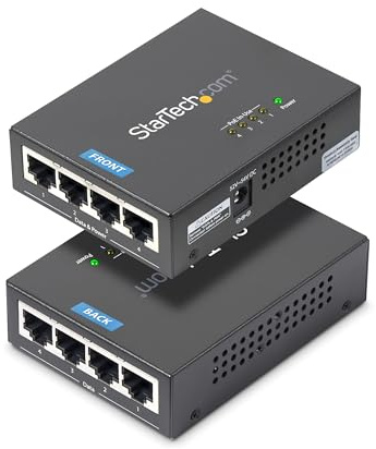 StarTech.com 4 Port Gigabit midspan - PoE+ Injektor - 802.3at/af - Wandmontierbar Power over Ethernet Midspan | PoE+ Injektor, wandmontierbar, Power over Ethernet Midspan, Plug-and-Play, robust