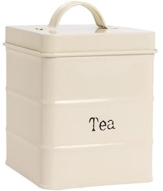 Harbour Housewares Metal Tea Storage Canister - Cream - 1x Vintage Retro Food Storage Canister Tea Caddy Food Preservation Container Tin with Airtight Fit Lid for Kitchen Organisation & Home Décor