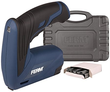 FERM Graffatrice a batteria / Spillatrice / senza fili - Batteria gli ioni di litio da 3.6V - 1.5Ah - include 2 x 1000 graffette (6 mm & 12 mm) e una pratica custodia