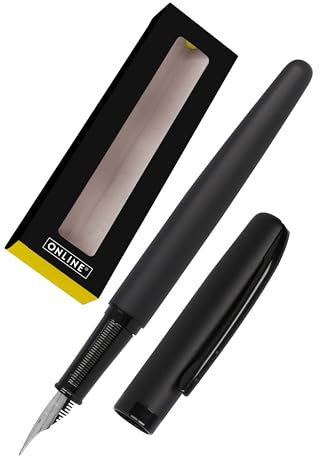 Online Füllhalter Eleganza I Metall I Design Pure Black I Federstärke M I Metallclip I inkl. Tintenpatrone Schreibfarbe Blau I Füller Schwarz für Standard-Tintenpatronen inkl. Geschenkverpackung