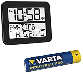 TFA Dostmann Timeline Max Digitale Funkuhr, Kunststoff (schwarz mit Batterien)