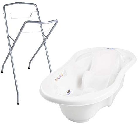 Baignoire bébé avec réducteur et thermomètre intégrés Blanc + Pied