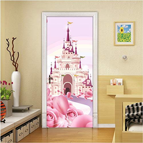 qunxun Cartoon Pink Castle 3D Fototapete Für Kinderzimmer Mädchen Prinzessin Schlafzimmer Tür Aufkleber PVC Selbstklebende wasserdichte Wandbild