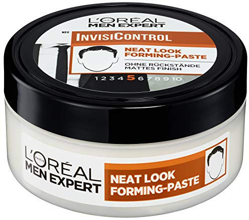 L'Oréal Men Expert Neat Look Forming Pasta per capelli da uomo, cera per acconciature curate e naturali, pomata per capelli da uomo, per una finitura opaca, InvisiControl, 1 x 150 ml