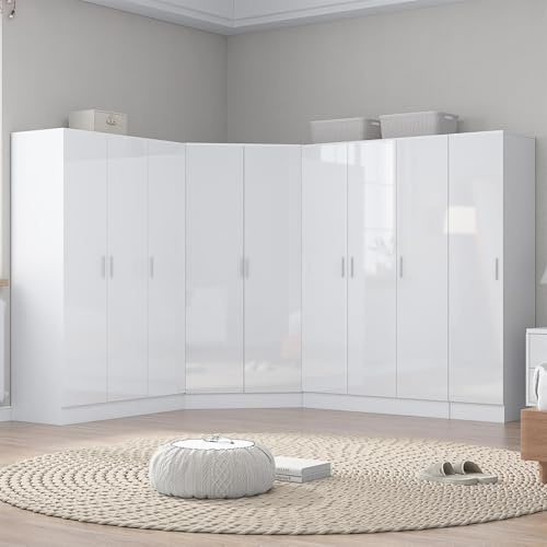 Reflect 4pc Wardrobe Bundle | 2 Door Corner + 2x 3 Door Plain + 1 Door Plain | White Gloss & Matt White Finish | H: 180cm x W: 365cm x D: 103cm | Modern Bedroom Furniture Storage Solution