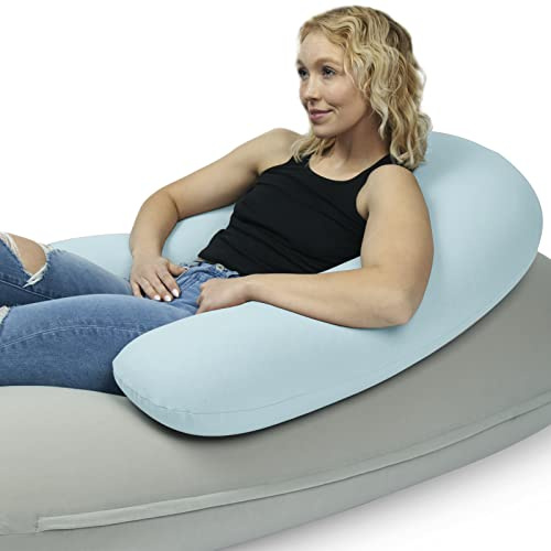 MOONPOD Crescent Backrest for Bean Bag Chair for The Family - Zero-Gravity Ergonomic Pillow for Neck & Back Support w/Micro-Bead Filling (Blue)