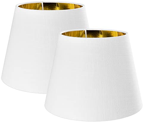 Navaris 2x Lampenschirm Tischlampe E27 rund - 16,2cm hoch - 15,3-22cm breit - Lampenschirme für Tischlampen Set - E 27 Leuchtenschirm Weiß-Gold
