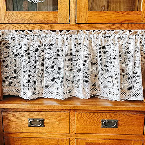 Lsimeru Küchengardinen Scheibengardinen Landhausstil Gehäkelt 60 Schmetterlingmotiv Bistrogardine Kurz Häkel Gewebte Vintage Kurzstore Halbgardine für Küche Wohnzimmer,1 Stück 180x60