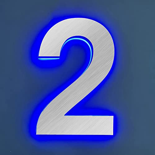 Numeri Civici A LED, Numeri Civici Retroilluminati A LED Per Casa, Moderni Numeri Civici Illuminati In Acciaio Inossidabile Per Esterni, Cortile, Strada, Argento Spazzolato, Luce Blu,12 Pollici,7